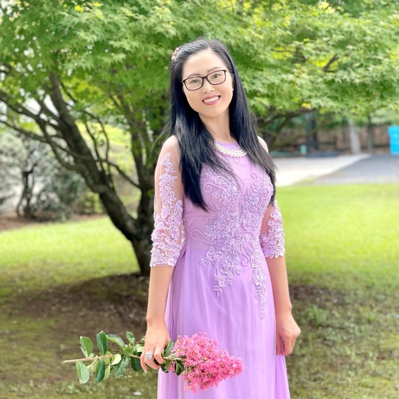 ao dai thiet ke, Vietnamese traditional long dress bộ set m medium 2 purple new - Picture 1 of 8